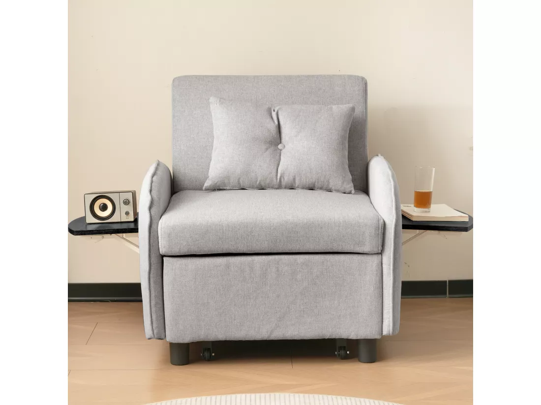 Canapé-lit simple multifonctionnel – avec fonction lit, chaise longue et fauteuil, canapé-lit réglable en trois positions, tables à thé pliantes