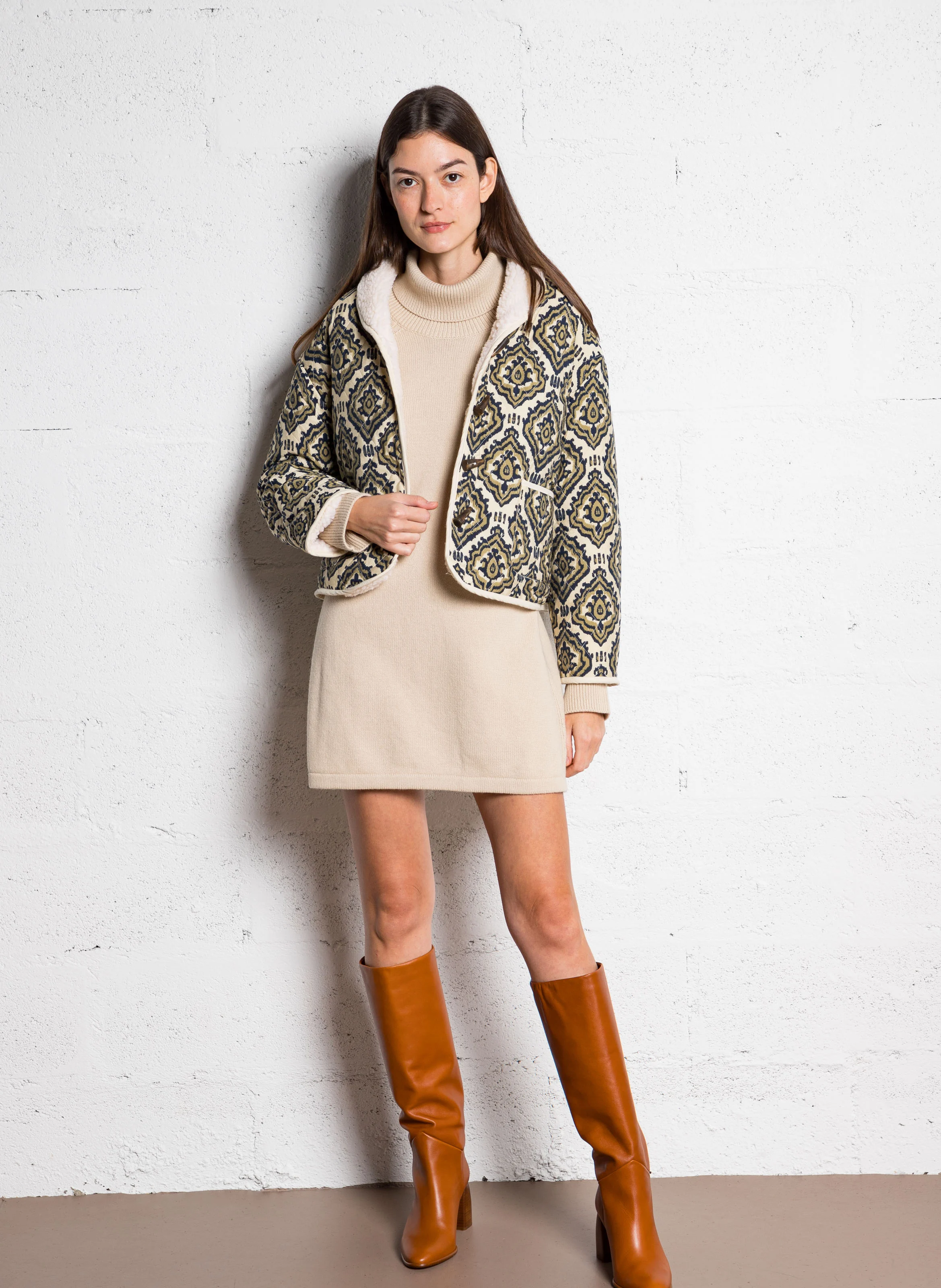 Manteau col châle droit imprimé | Multicolore