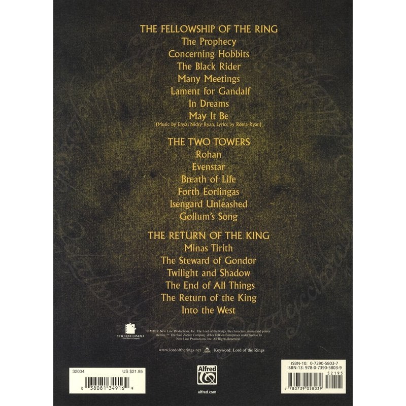 Alfreds Music Publishing - The Lord of the Rings Trilogy - Piano