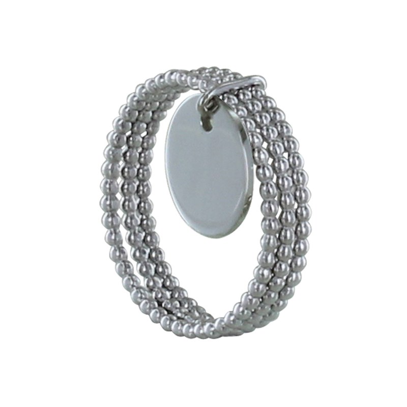 Bague Argent Triples Anneaux Billes et Médaille Ronde