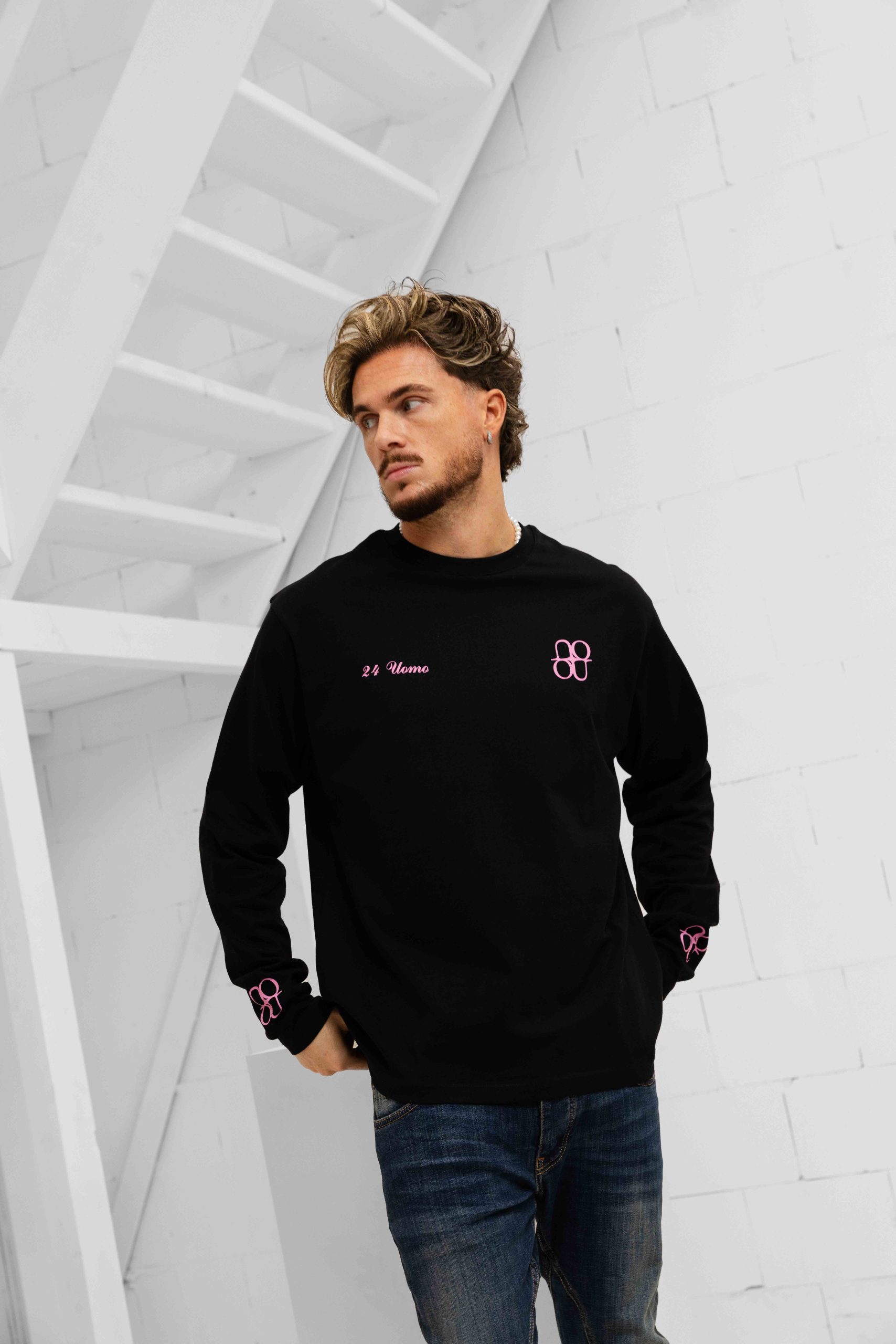 24 Uomo Symbol Longsleeve Shirt Heren Zwart/Roze