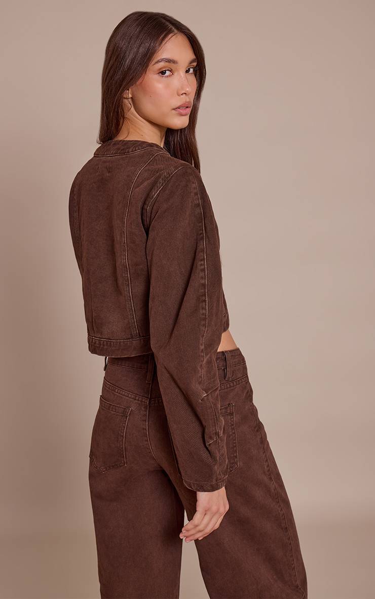 Chocolat Veste En Jean Courte À Col En V Et Ourlet Arrondi