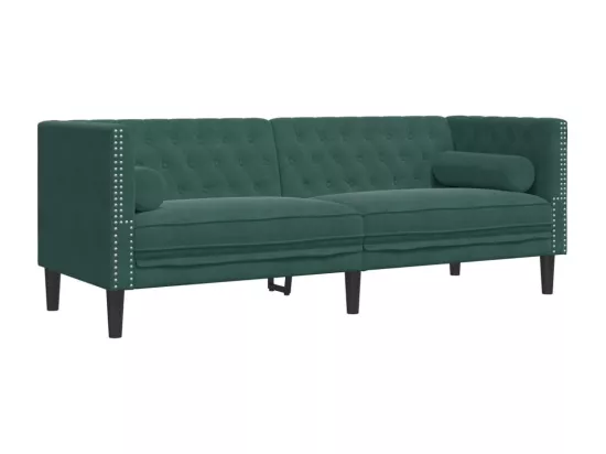Canapé Chesterfield avec traversins 3 places vert foncé velours