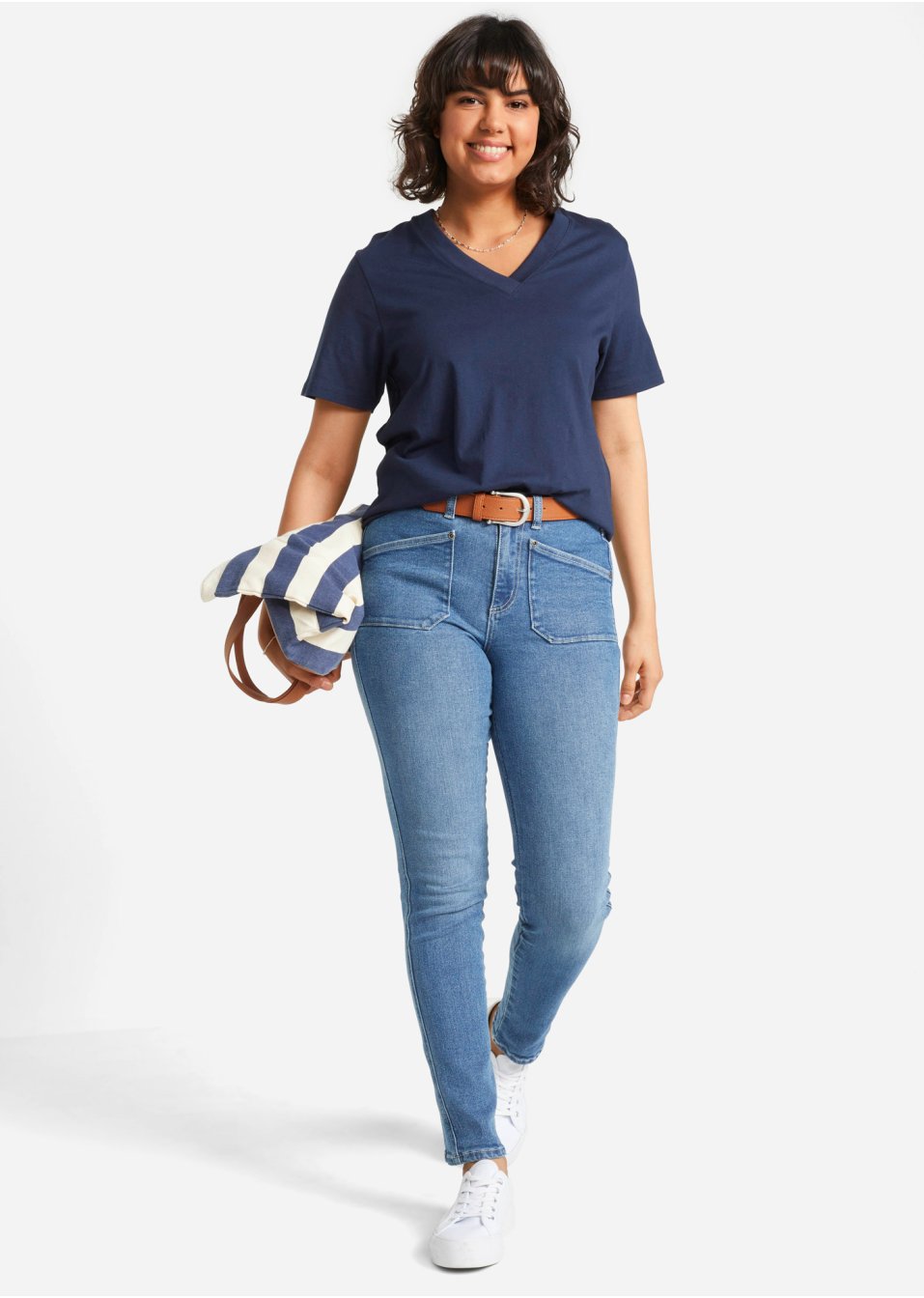Lot de 5 T-shirts longs amples col en V, manches courtes