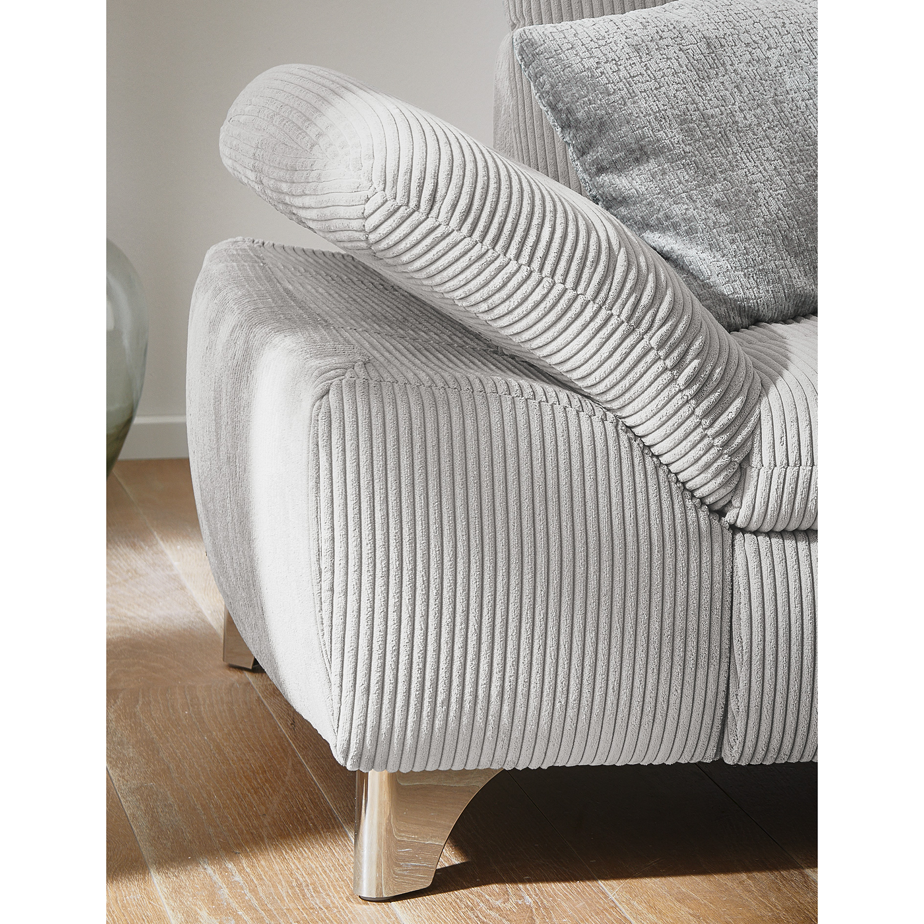 polsterpower Ecksofa - grey - mit Funktionen -Anstellhocker rechts