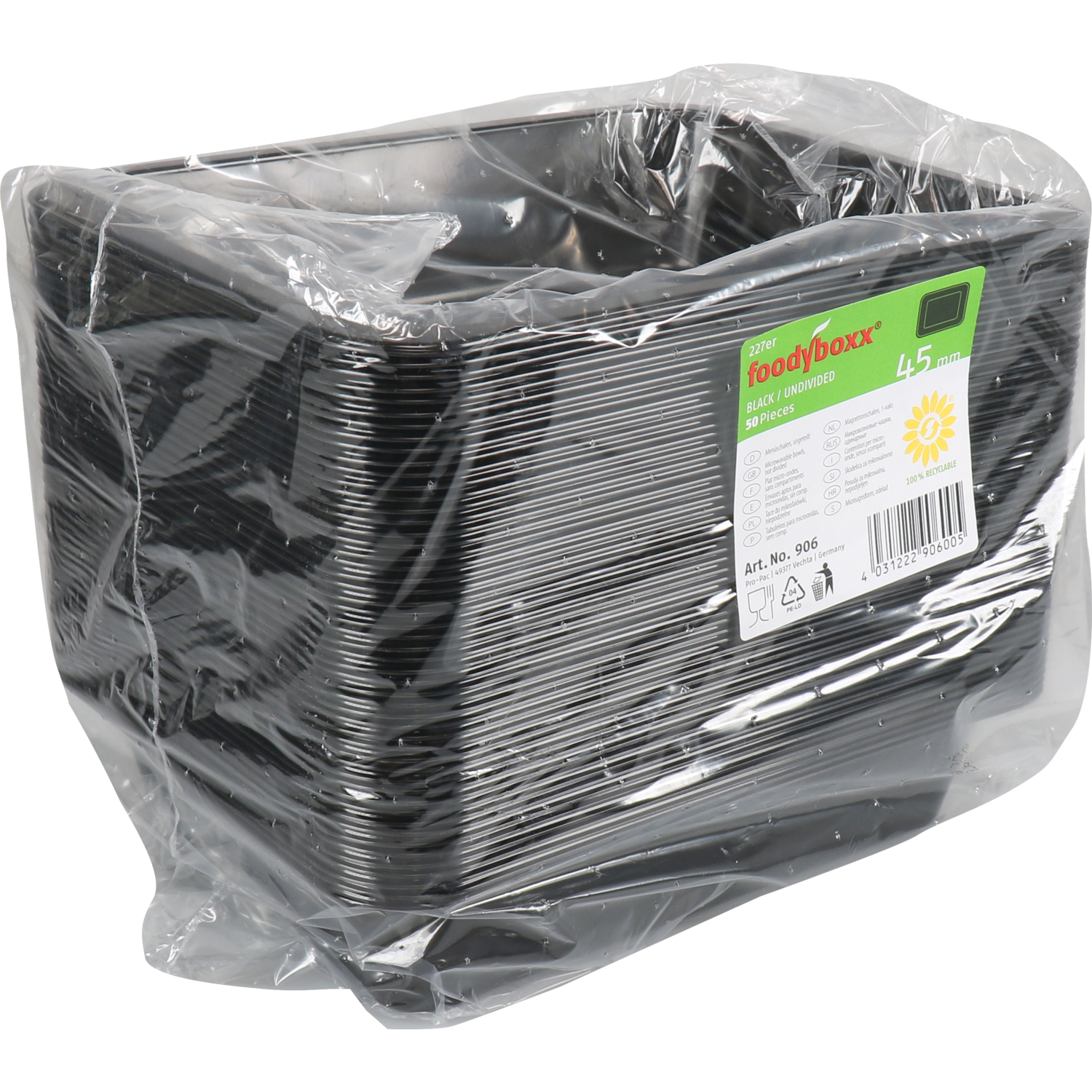 Bak, PP, 1-vaks, menubak, 227x178x49mm, zwart