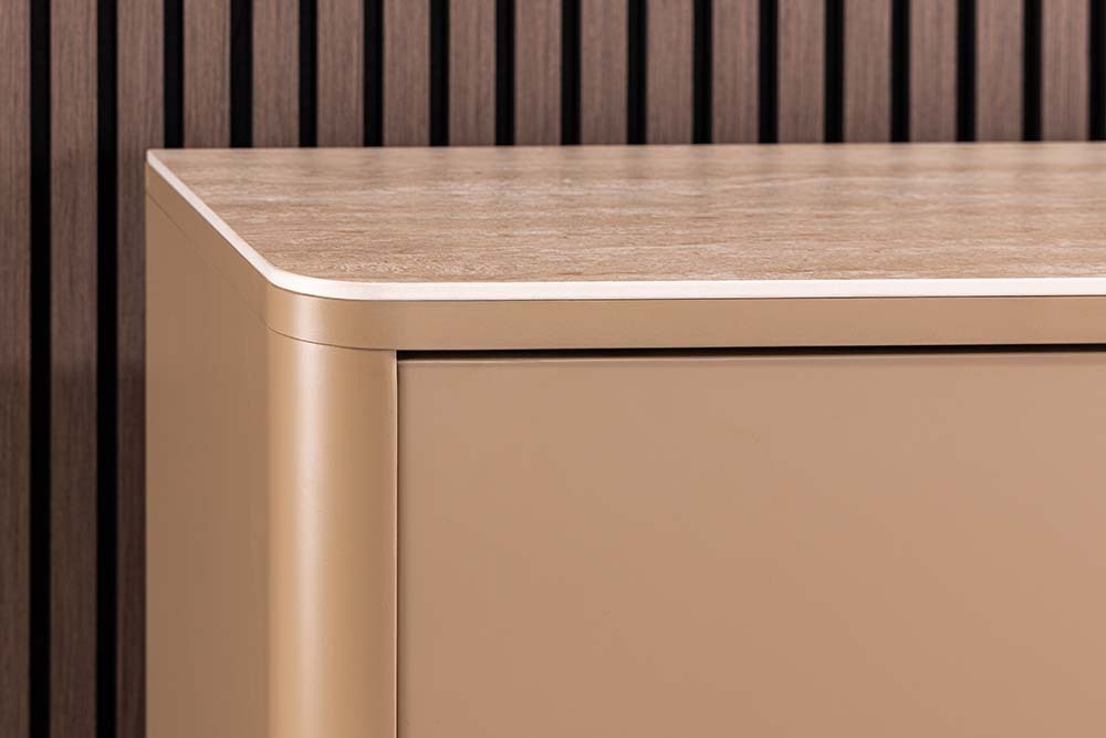 Design Highboard SAVOY 130cm grau beige greige Travertin Keramik Stauraum 3D-Front