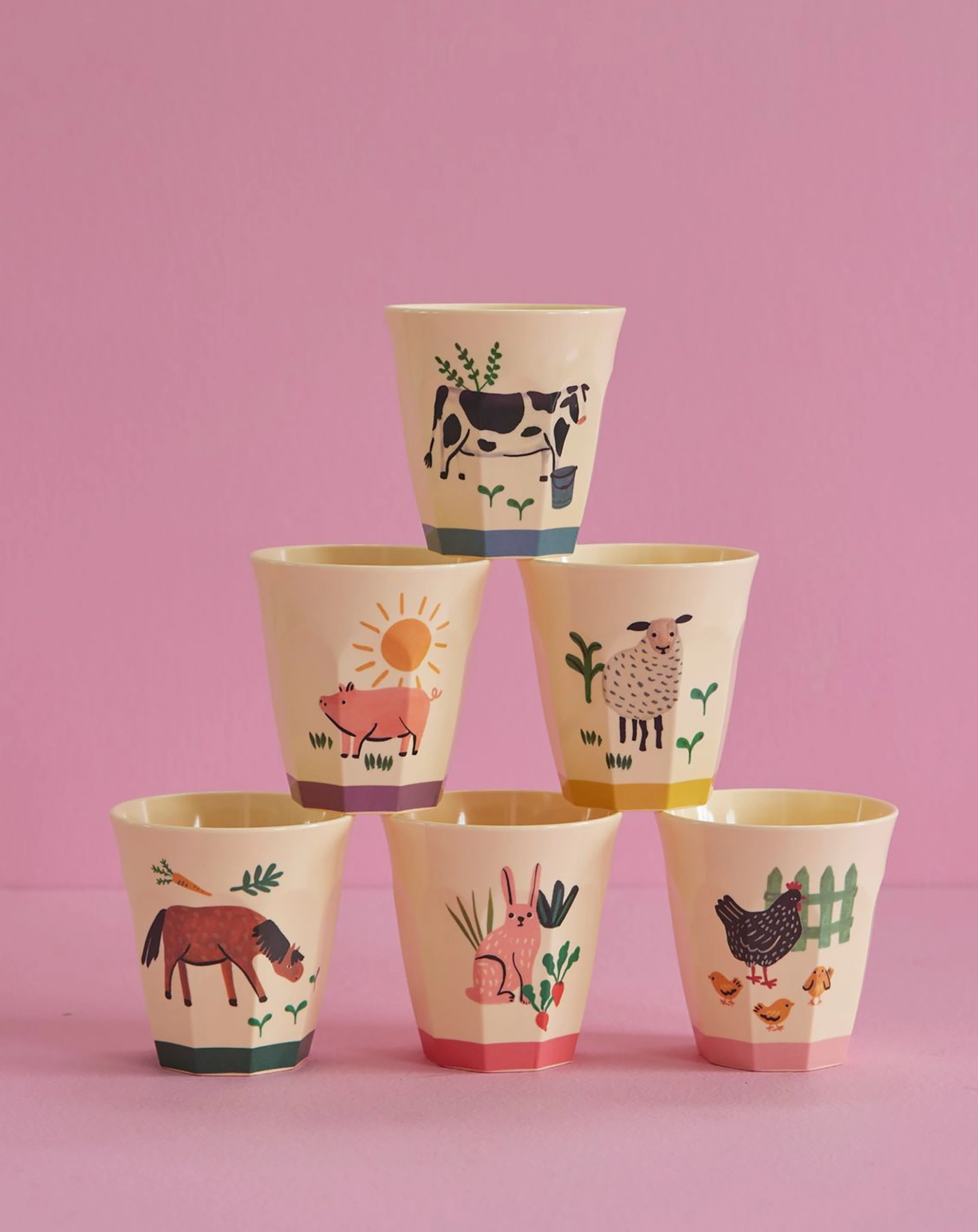 Melamin-Trinkbecher FARM PRINTS medium 6er-Set