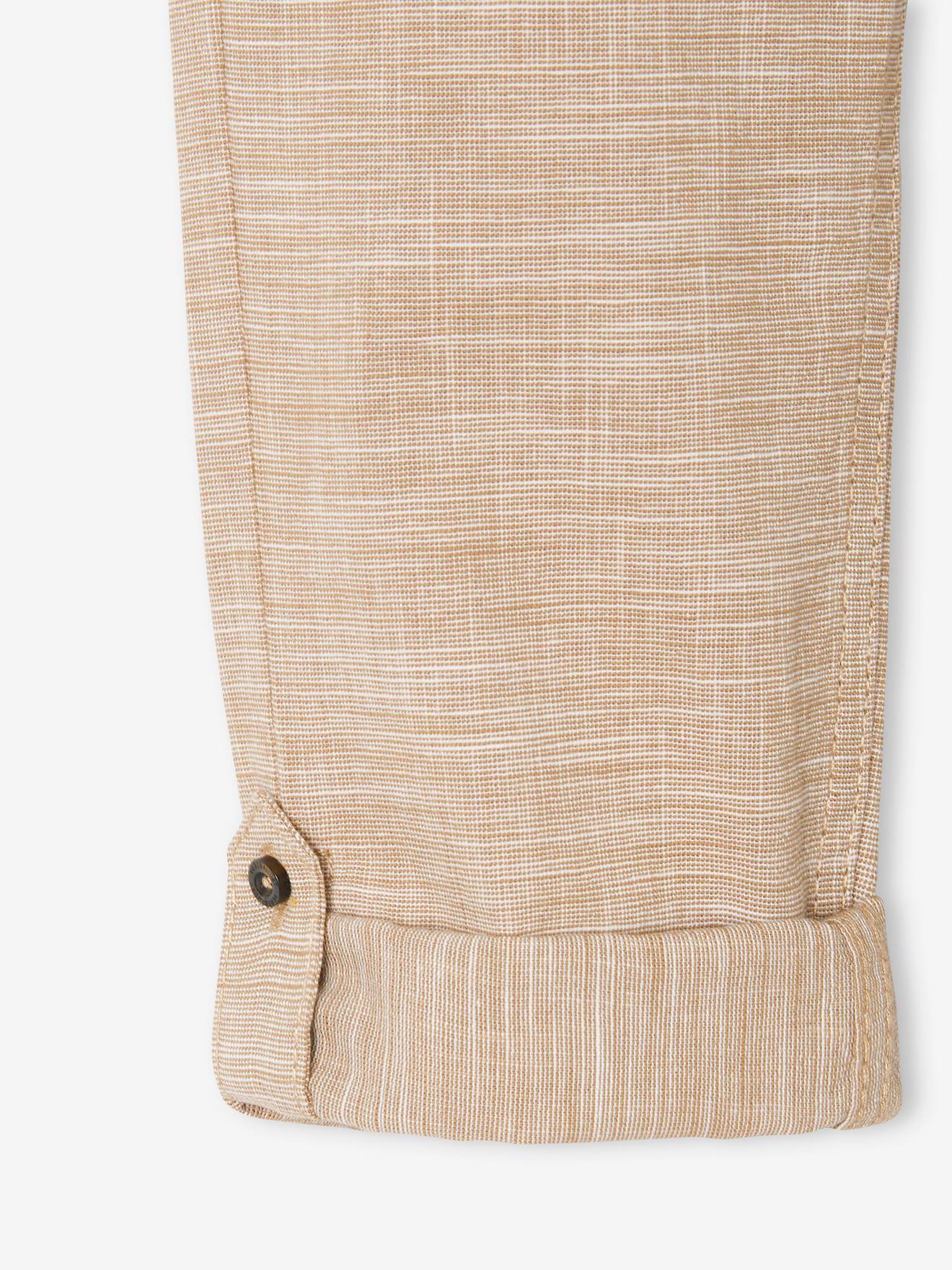 Calças com barra dobrável, estilo capri, em tecido leve, para meninos, bege mesclado.