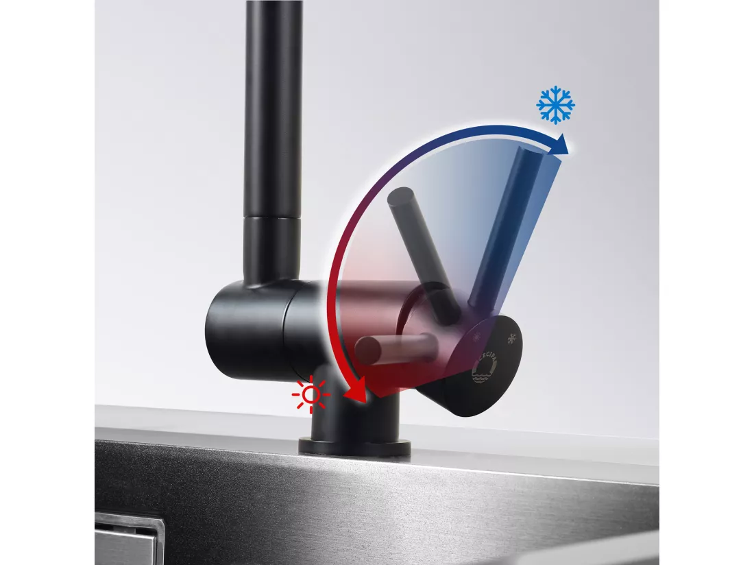 Cecipa max Mitigeur Cuisine Rabattable Noir Robinet Cuisine Pliable Eau Chaude Froide Robinetterie contre Fenêtre avec barboteur démotable,EU Modèle