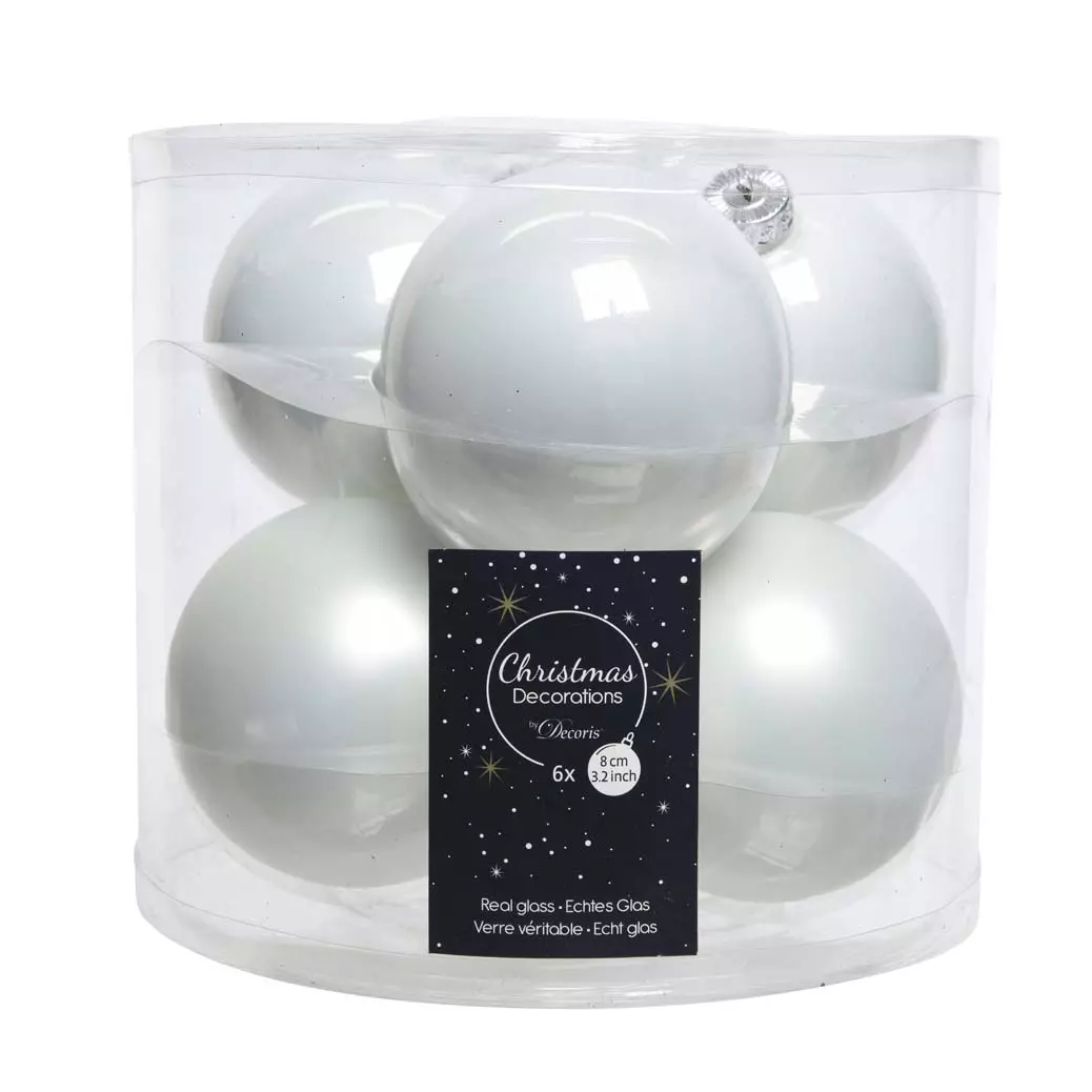 Lot de 6 boules de Noël en verre (D80 mm) Maria Blanc