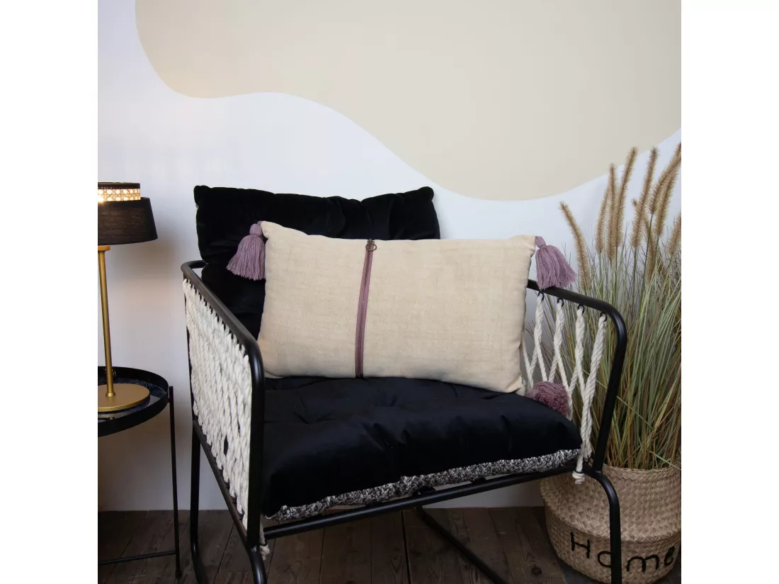Now's Home - Coussin Beige 100% Coton Lave Zip Deco. Vertical 30x50cm Agra