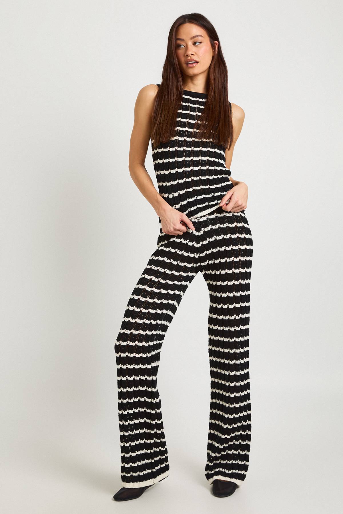 boohoo Ensemble Coordonné Haut En Tricot À Rayures Crochet Et Pantalon Large Tall