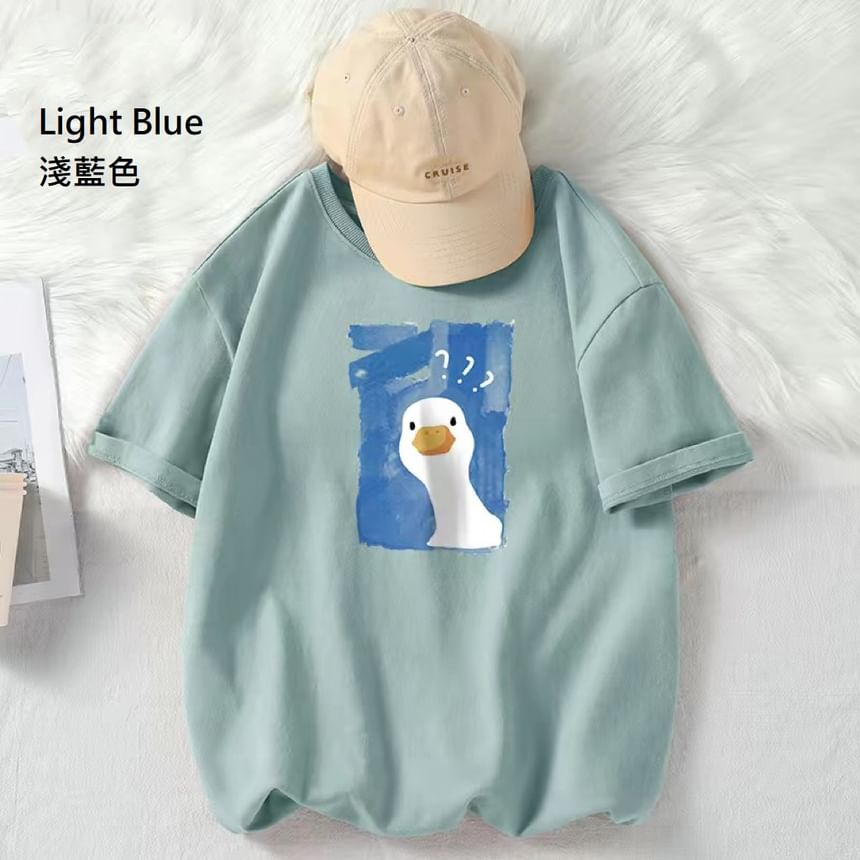 JUN.LEE - T-shirt met ronde hals en ganzenprint, elleboogmouwen