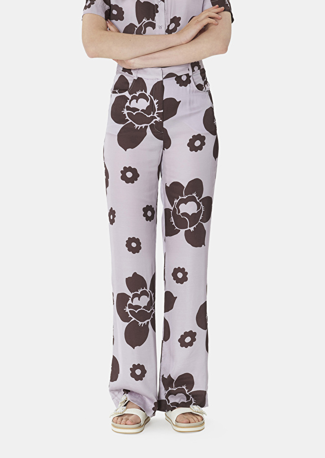 Pantalon Prosperviolet imprimé fleuri en satin