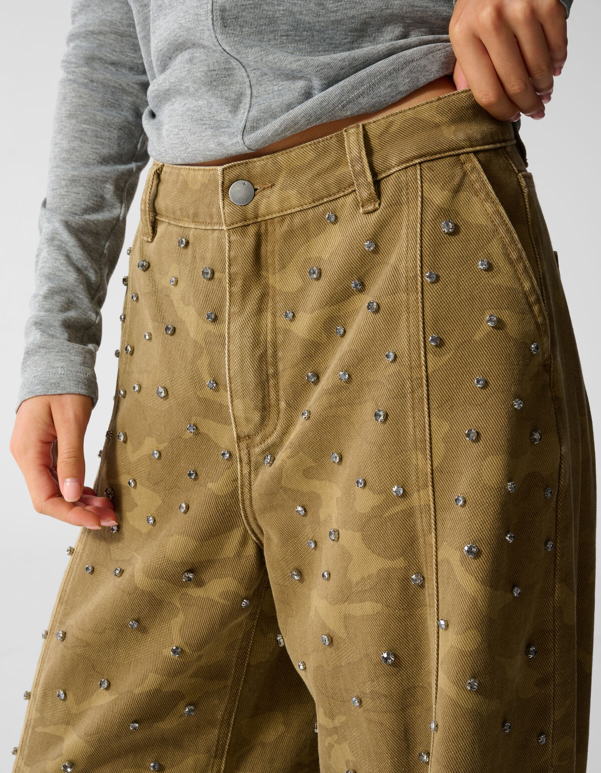 Camo Strass Jeans Khaki