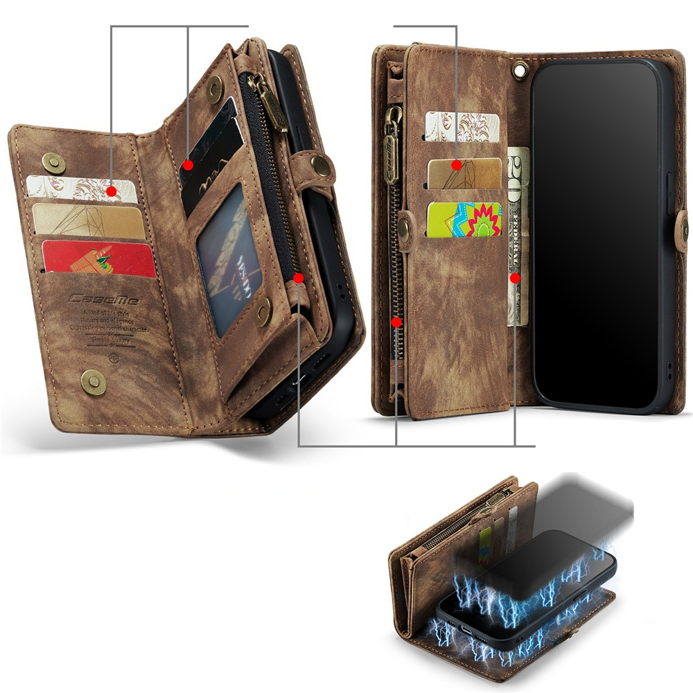iPhone 15 Pro Max 2in1 Leder Tasche   Magnet Hardcase Karten Etui - Braun