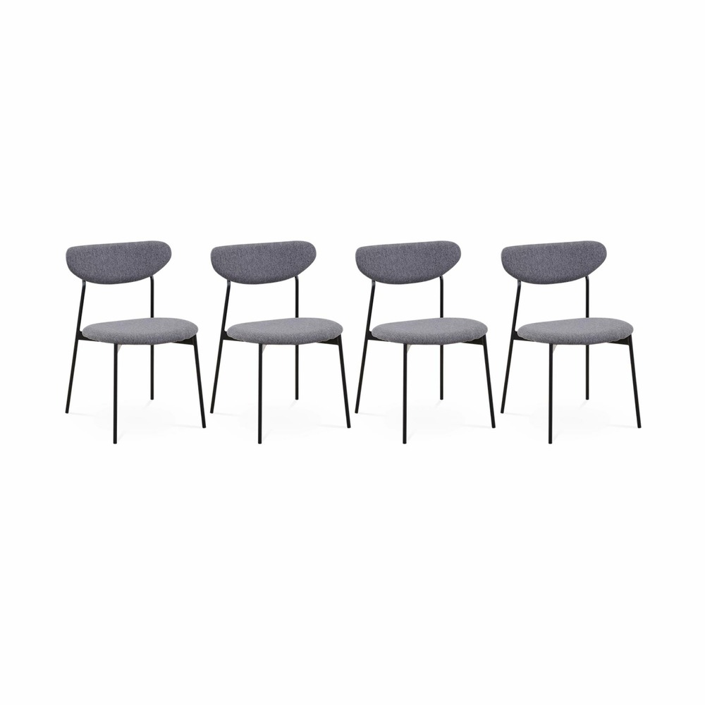 Lot de 4 chaises - arty - scandinaves et vintage. Assise et dossier gris foncé. Pieds en acier