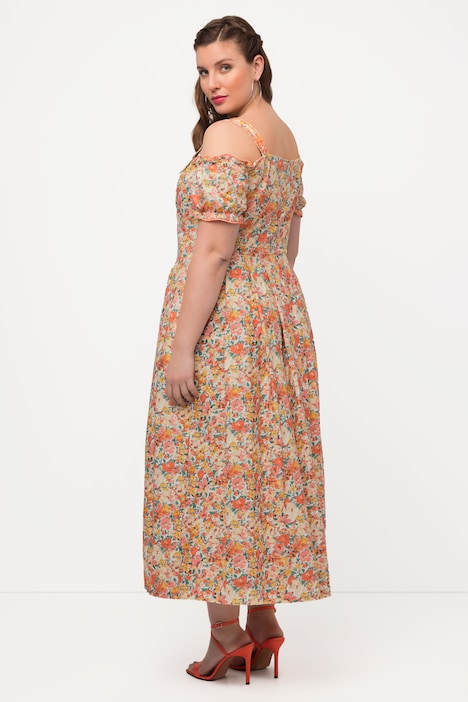 Trachtenkleid, Leinenmix, Blüten, Herzausschnitt, Halbarm