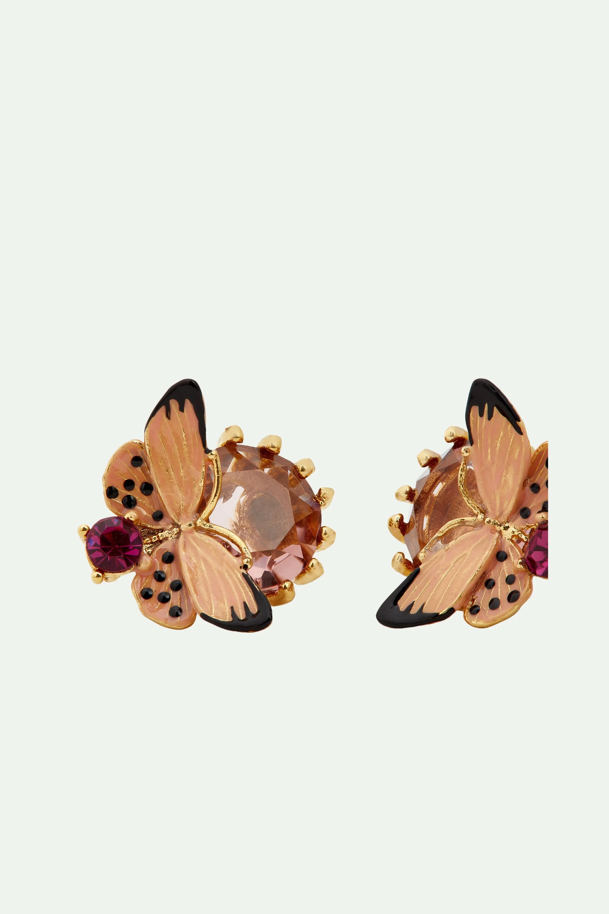 Boucles d'oreilles papillon et pierres rondes | Rose
