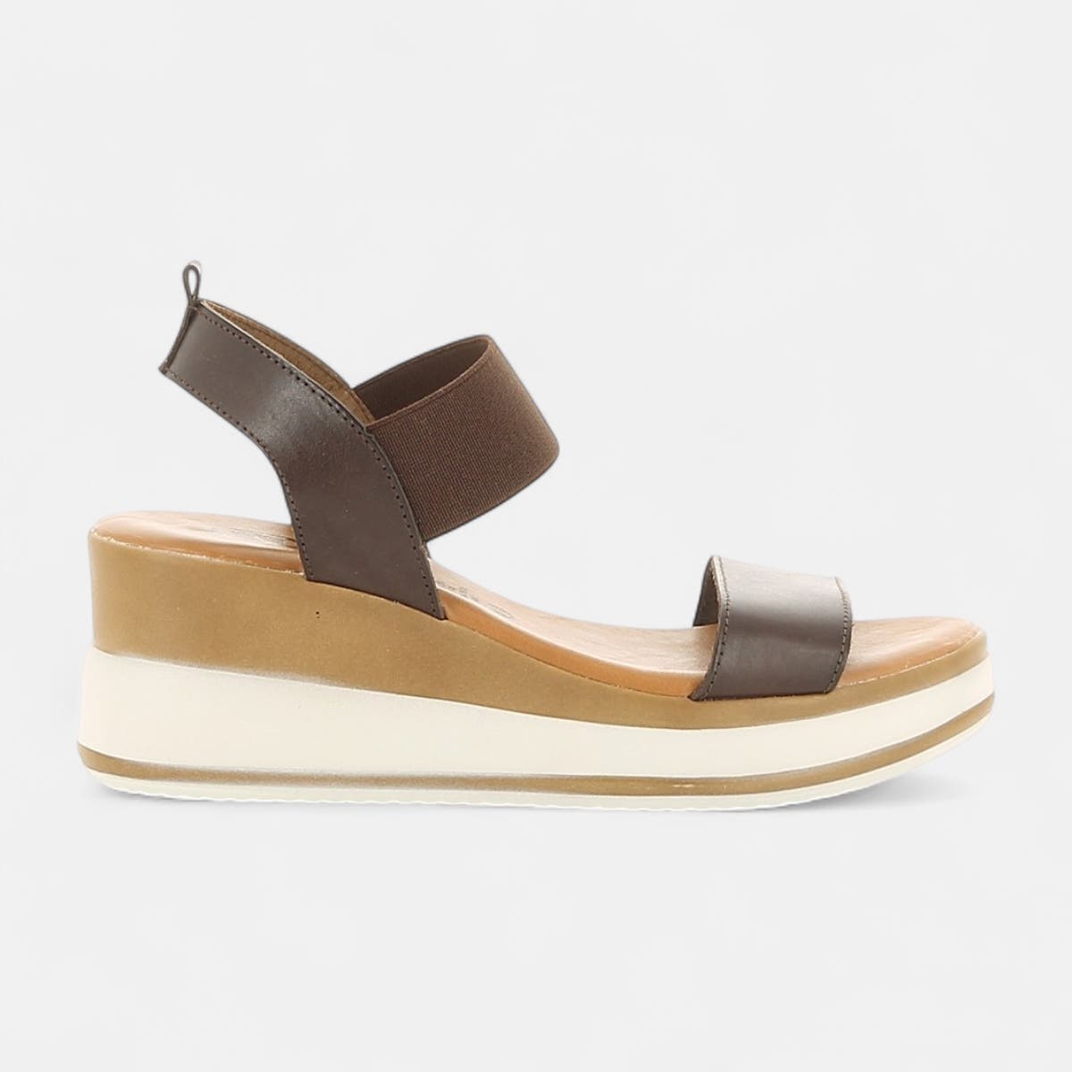 Nu-pieds à talon compensé Femme en cuir marron