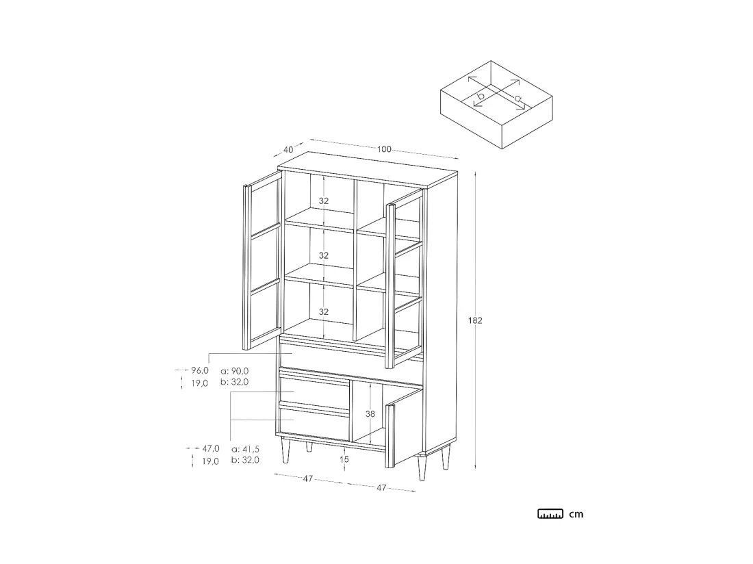 Vitrine effet bois blanc 100x182