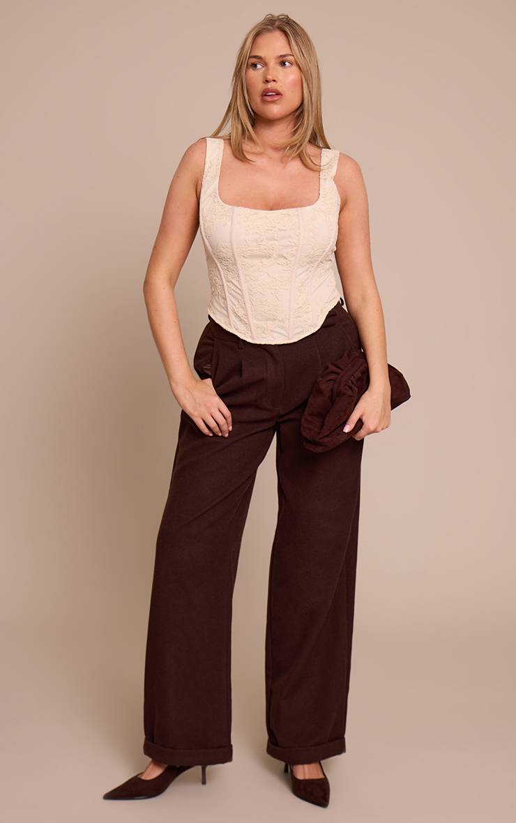 Crème Haut Corset Shape À Lacets Au Dos Avec Dentelle Florale Texturée