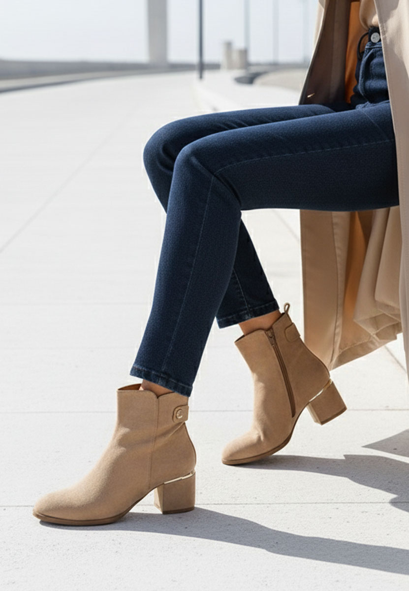 Bottines à gros talon kaki Sikora