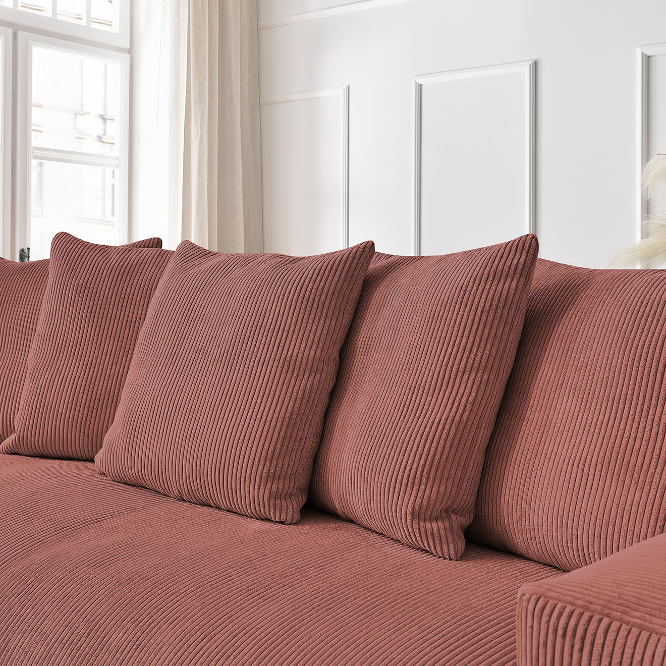 Bobochic Canapé droit fixe 3 places ultra moelleux voltaire velours côtelé rose - 280x124x75 cm