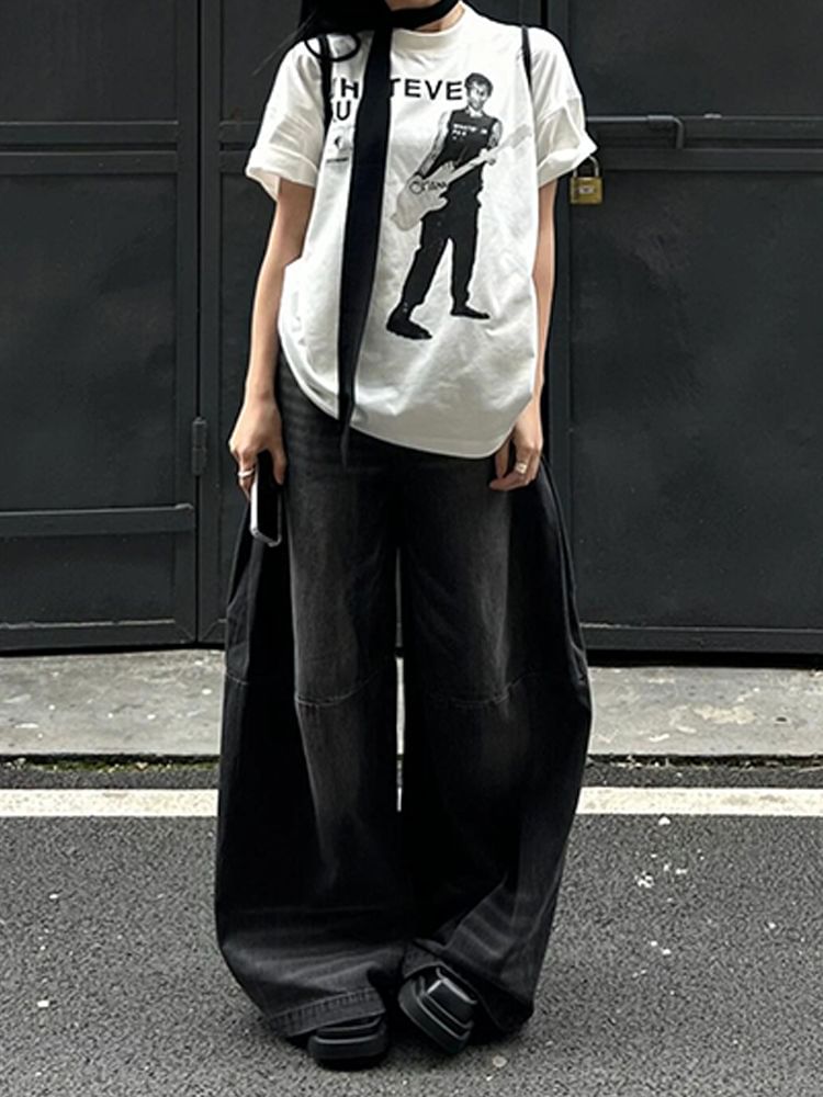 Coline - Mid Waist Washed Wide Leg Jeans