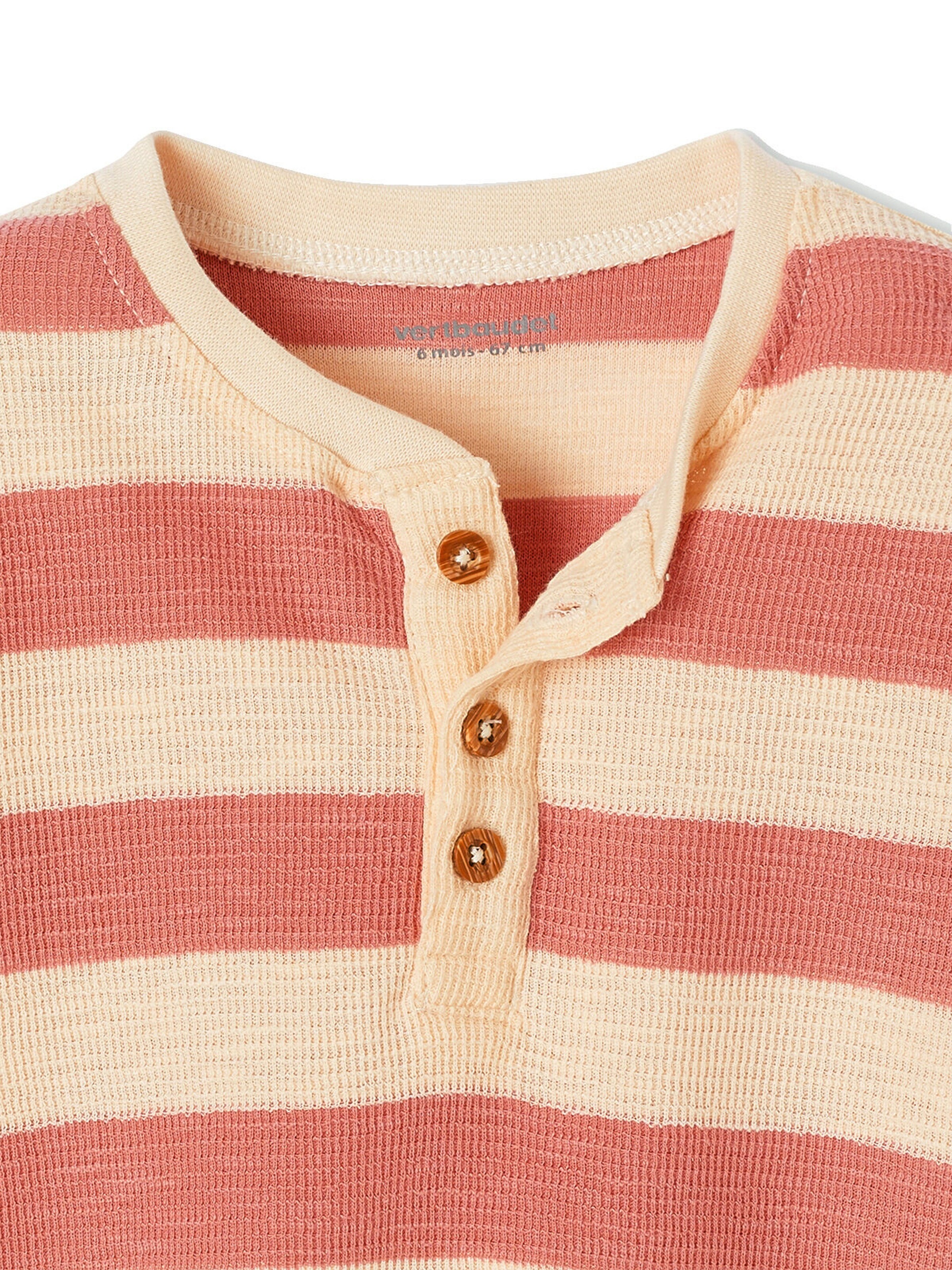 Vertbaudet Bio-Kollektion: Gestreiftes Baby Shirt aus Waffelpikee terrakotta farbe
