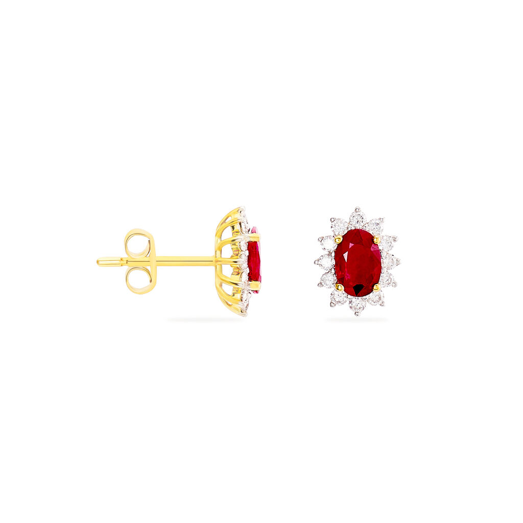 Boucles D'oreilles Puces Vladimir Or Jaune Diamant Et Rubis