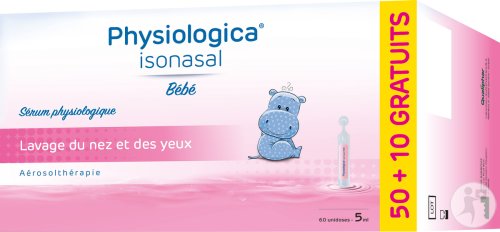 Physiologica Isonasal Bébé Hygiène Quotidienne Lavage Nez/Yeux 50x5ml Promo + 10 Unidoses Gratuits