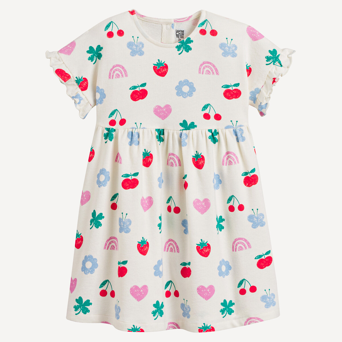 COLEÇÕES LA REDOUTE<br>Vestido estampado, mangas curtas com babado