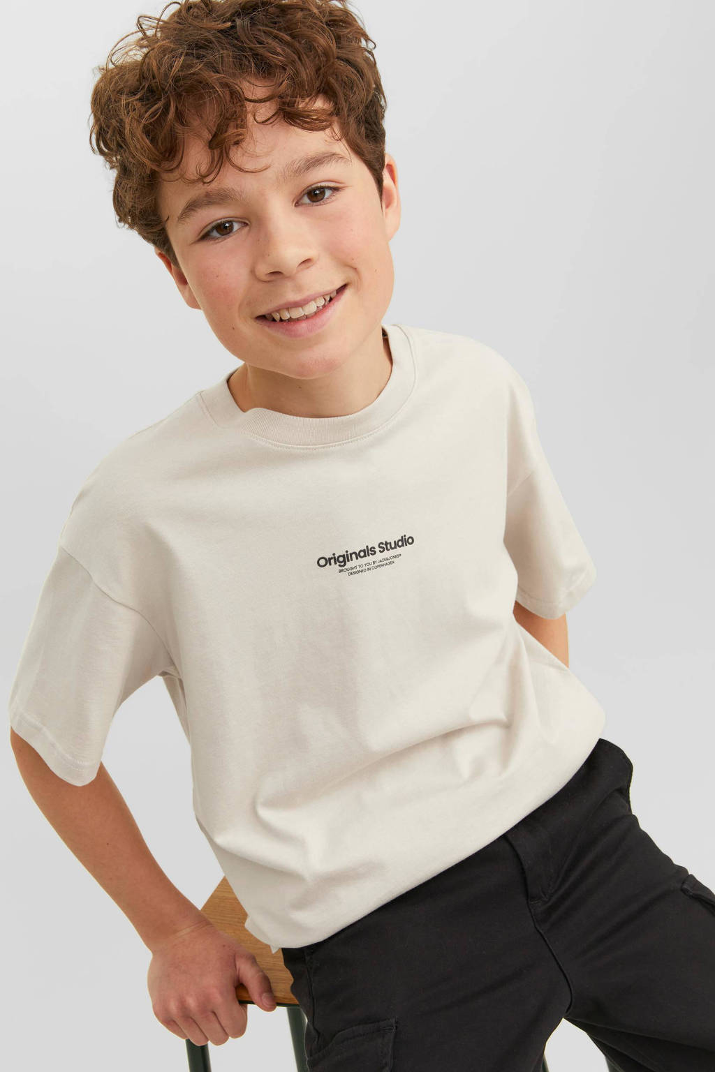 JACK & JONES T-shirt JORVESTERBRO met tekst beige
