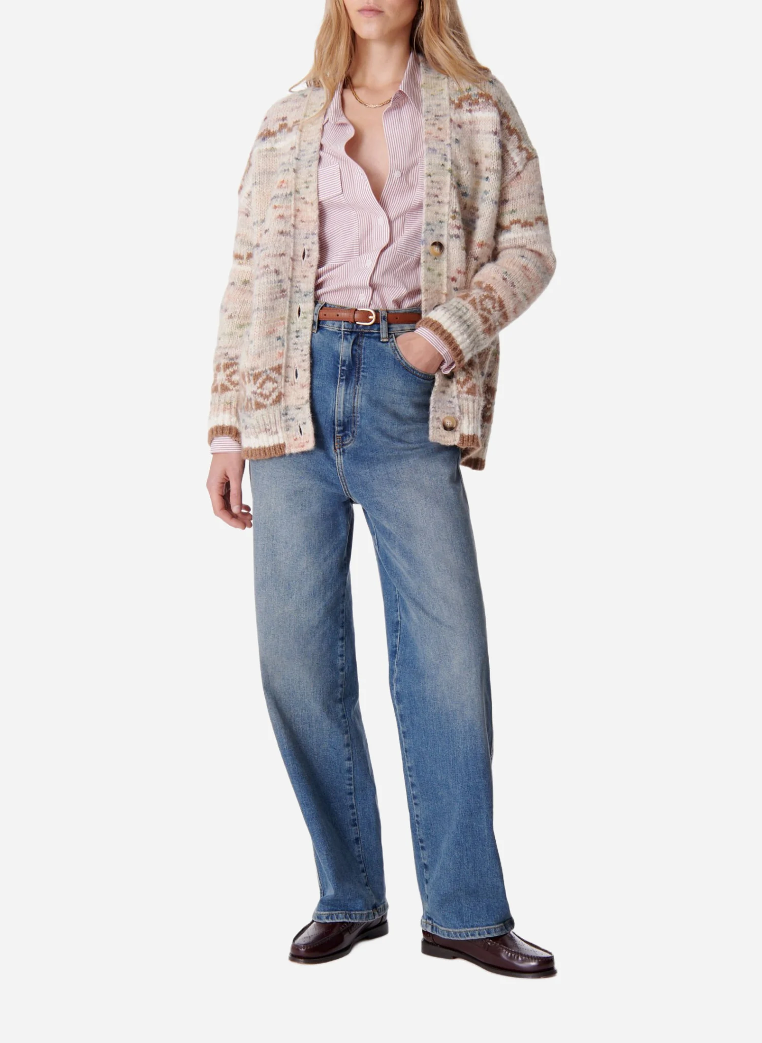 ELEONORE - Cardigan jacquard en laine | Beige