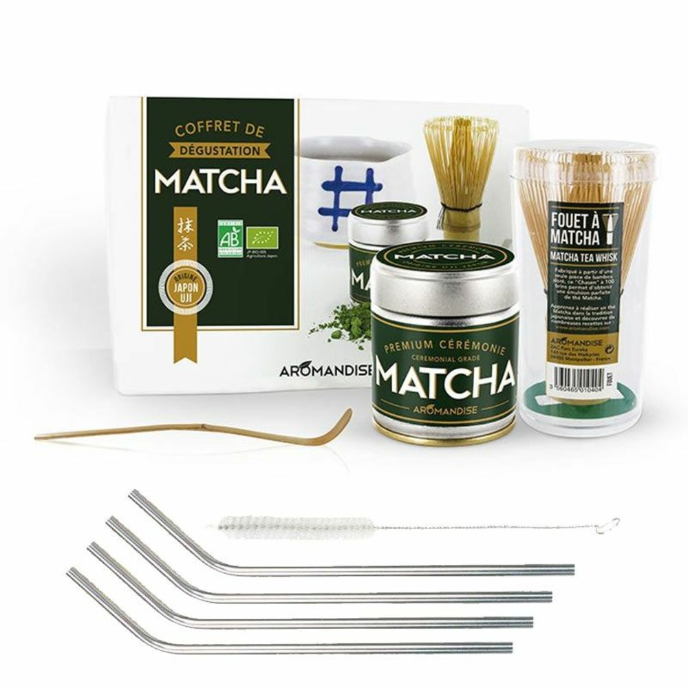 Coffret dégustation du thé matcha + 4 pailles en inox