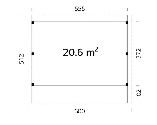 Dubbele carport Palmako Karl 20,6 m² 600x512 cm naturel