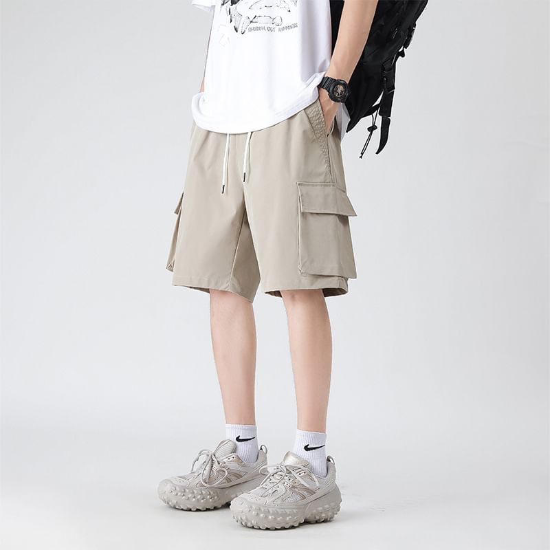 Lefitt - Mid Rise Plain Cargo Shorts
