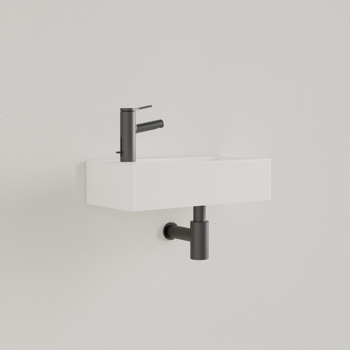 Sanigoods Nano fontein links wit mat met kraangat 36x18cm