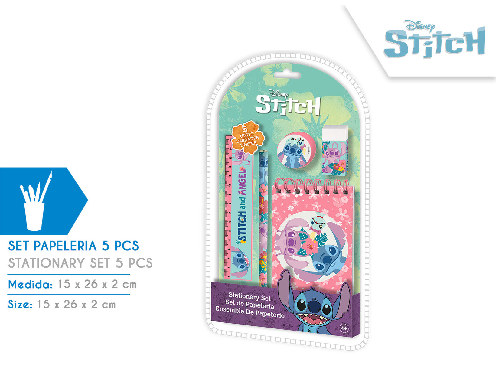 SET 5 PCS PAPELARIA STITCH