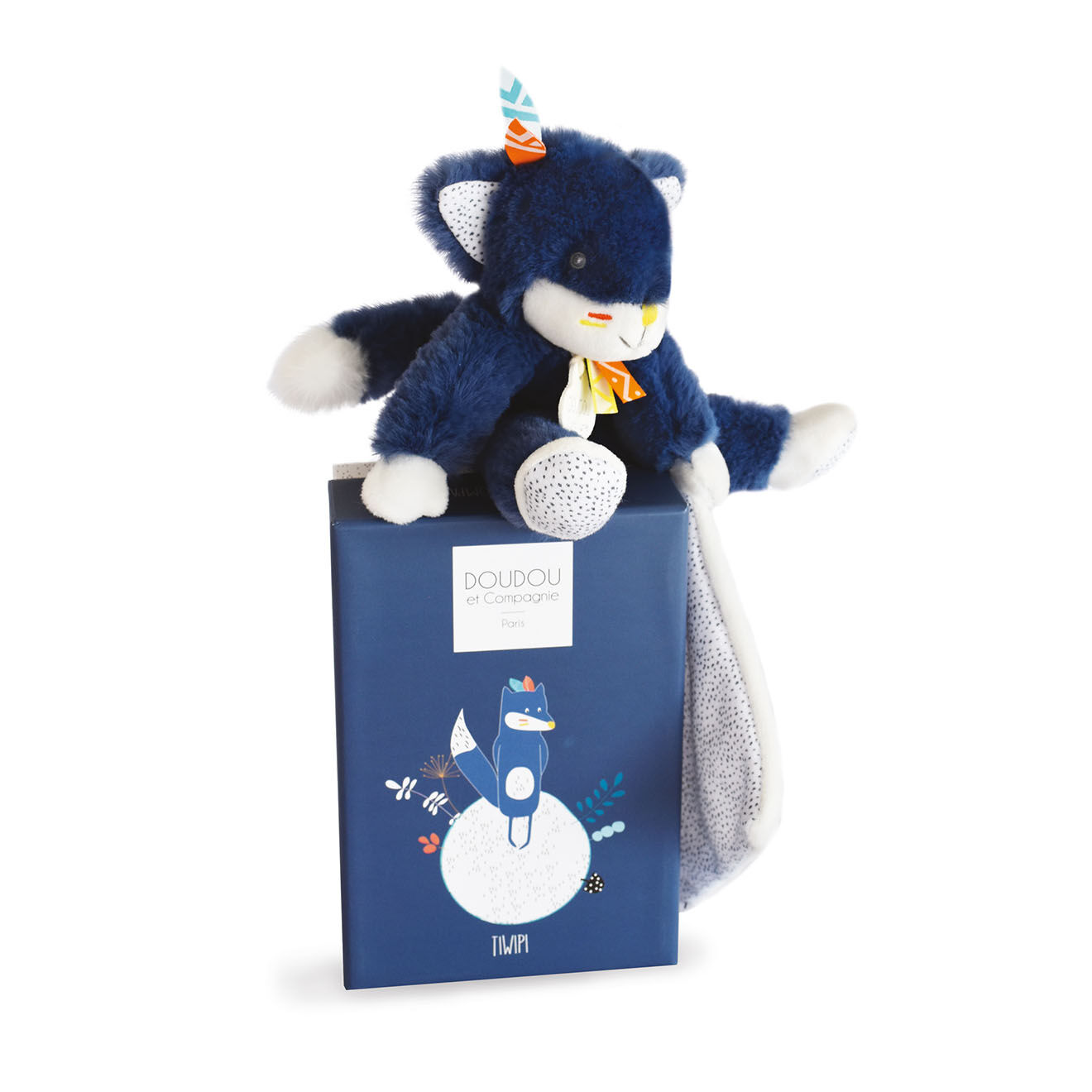 Doudou et Compagnie Loup Tiwipi avec mouchoir bleu