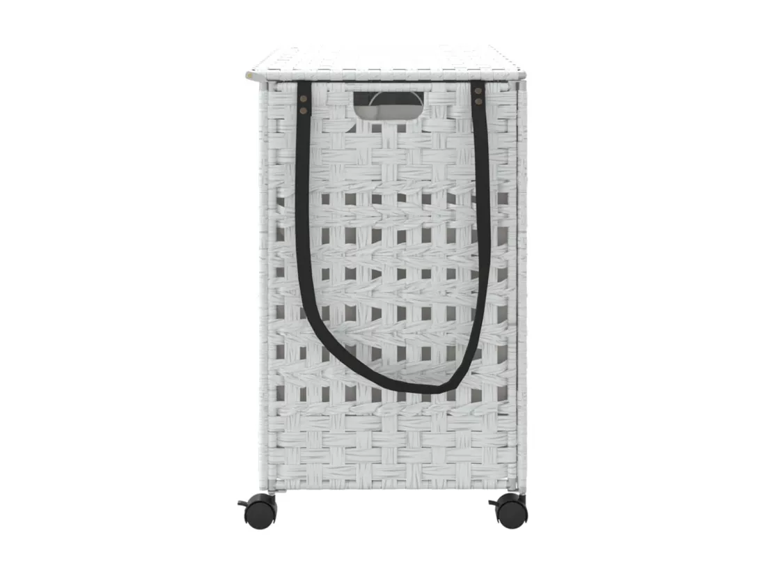 Panier à linge avec roulettes blanc 66x35x60 résine tressée