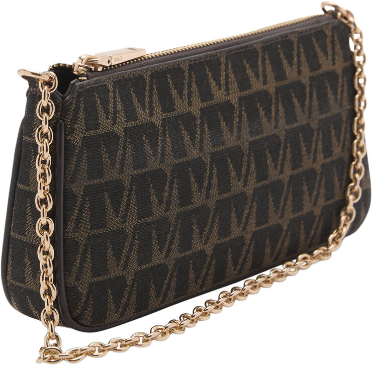 MANGO Chain jacquard bag Dark brown