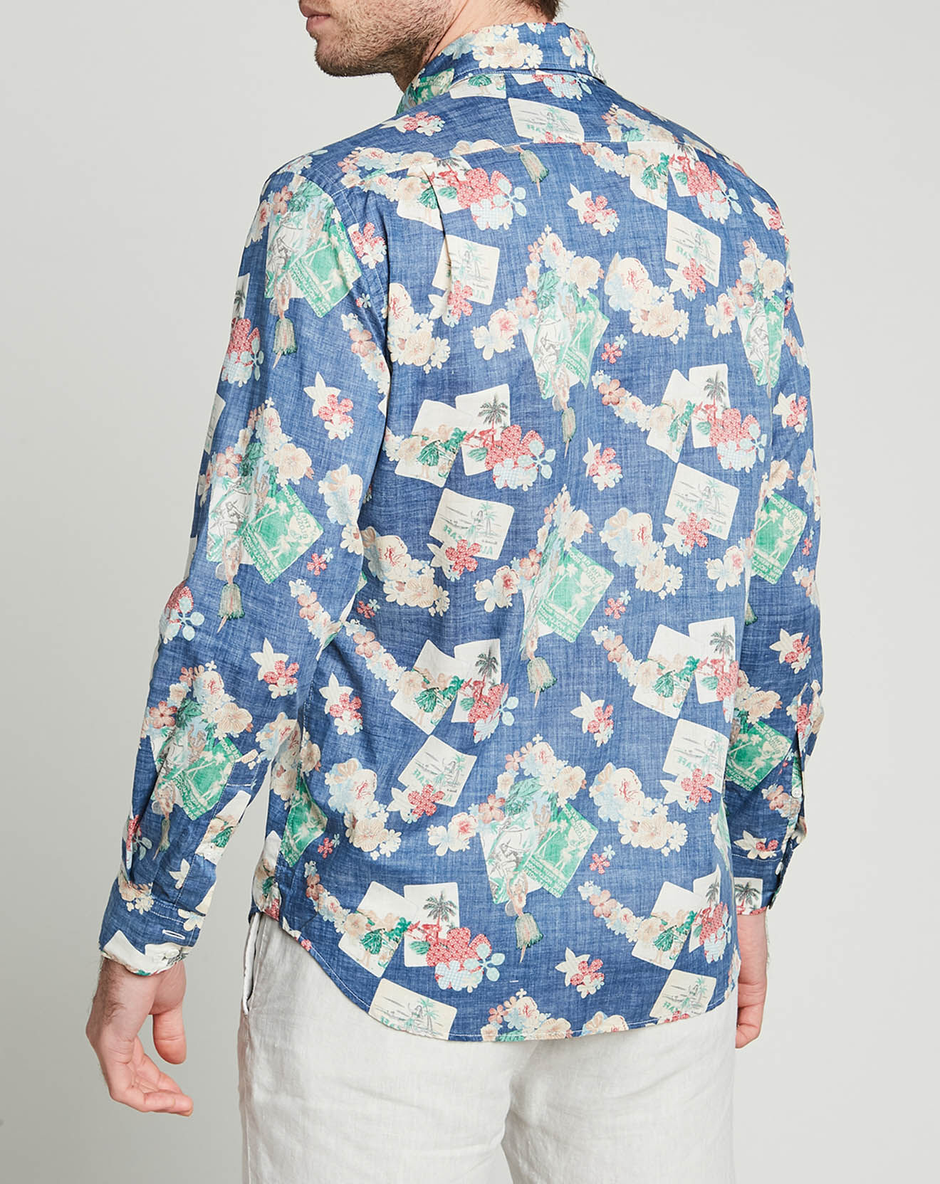 Hartford Chemise regular Paul effet delavé imprimée bleue
