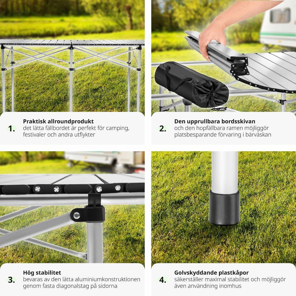 Aluminium sammenleggbart campingbord 140x70x70cm - grå