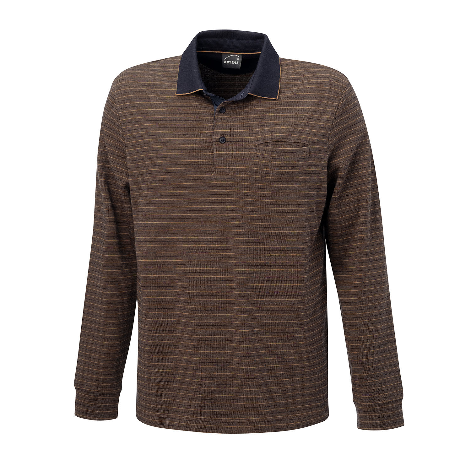 Gestreiftes langarm Poloshirt mit Brusttasche