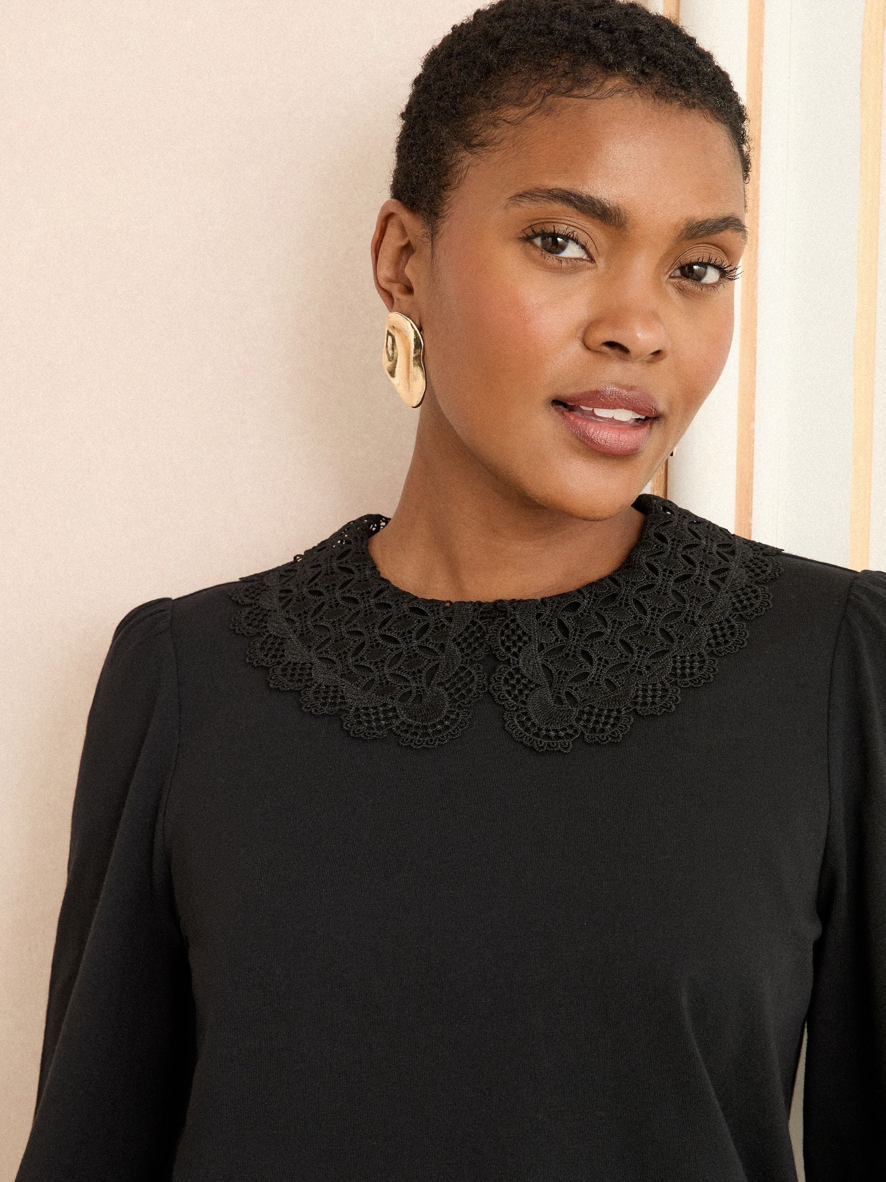 Black Lace Collar - Love & Roses - Blouse