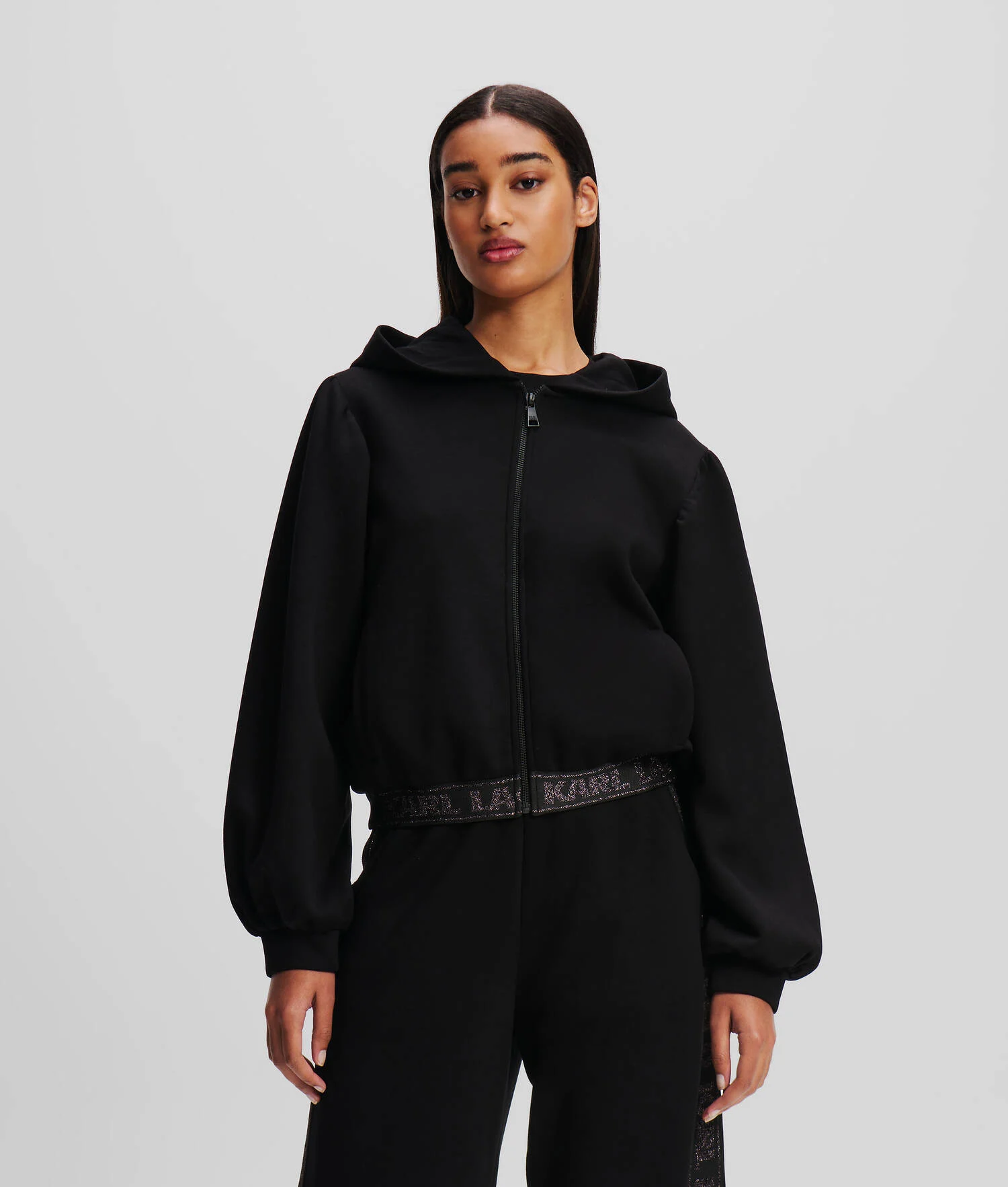 SWEAT À CAPUCHE ZIPPÉ AVEC GALON À LOGO BRILLANT KARL