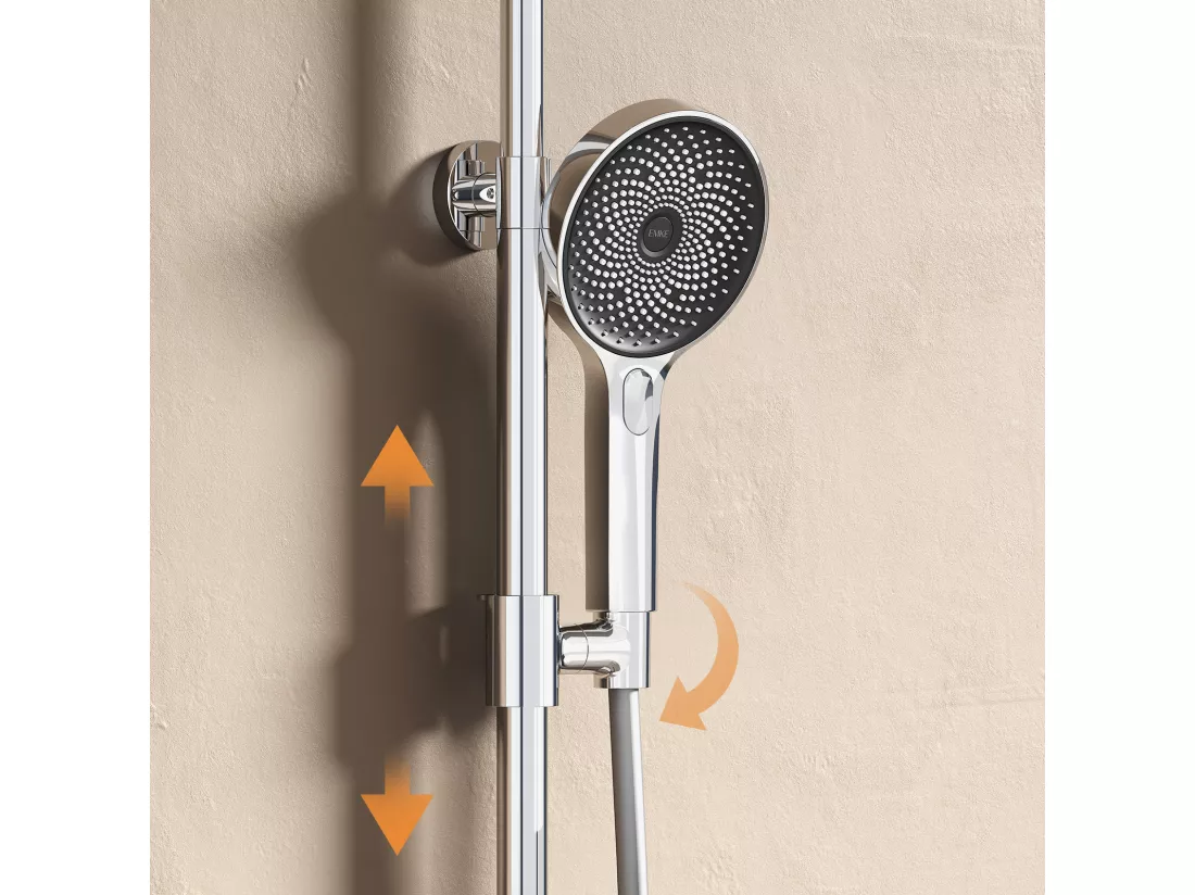 EMKE Colonne de douche Thermostat Chrome, Régulation innovante du débit, douche à effet pluie de 26 cm, douchette à main avec 3 jets Système de douche